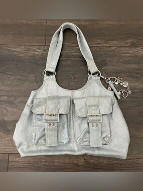 Silver Metallic Purse With Charms
